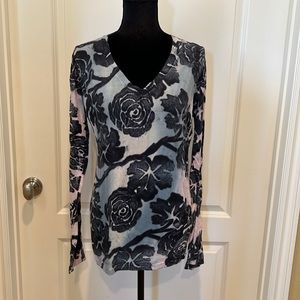 Liberation long sleeve hand printed flowered tee shirt, size large